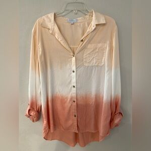New Directions Ombre Button-Down Shirt in Peach, White and Coral
